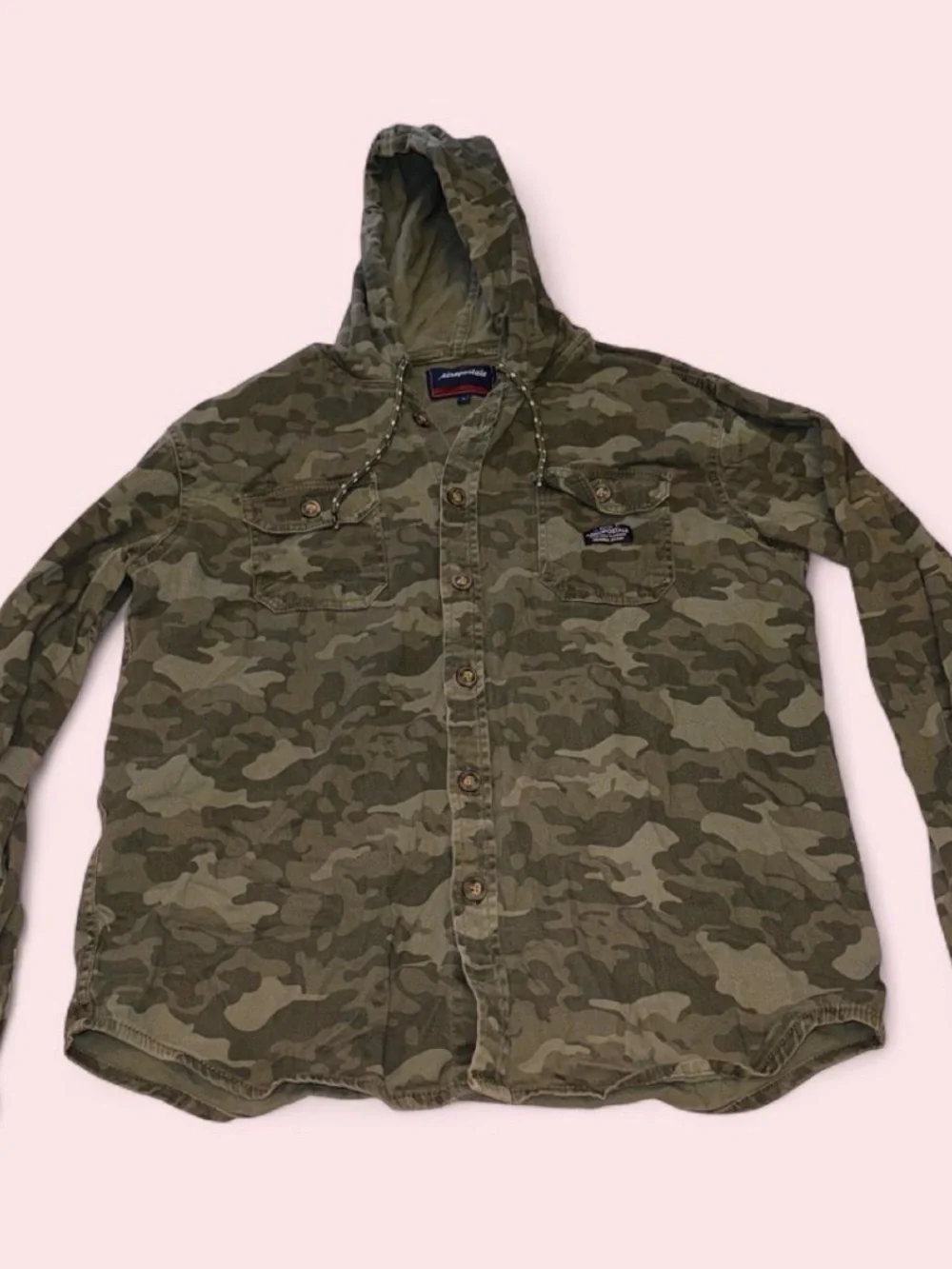 Aeropostale Men’s Camouflage Hooded Field Jacket - Olive/Tan